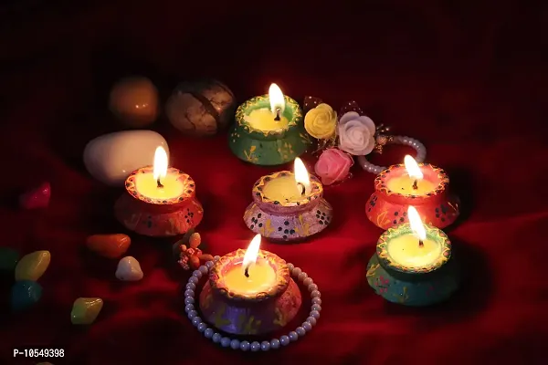 KC PRODUCTS Handmade MATKI Terracotta Diya Mitti Diya Deepak for Diwali Navratri Festival PUJA (Set of 10, Multicolor)-thumb2