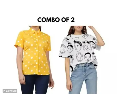 Stylish Floral Printed Shirt Combo With Tshirt For Women