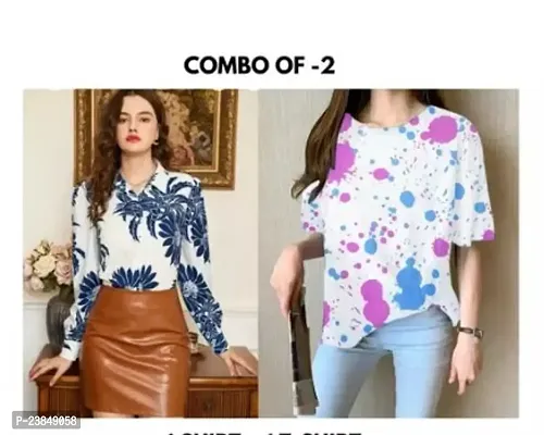 Stylish Floral Printed Shirt Combo With T-Shirt For Women-thumb0