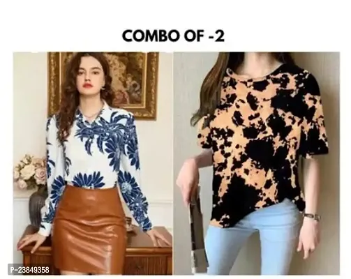 Stylish Floral Printed Shirt Combo With T-Shirt For Women-thumb0