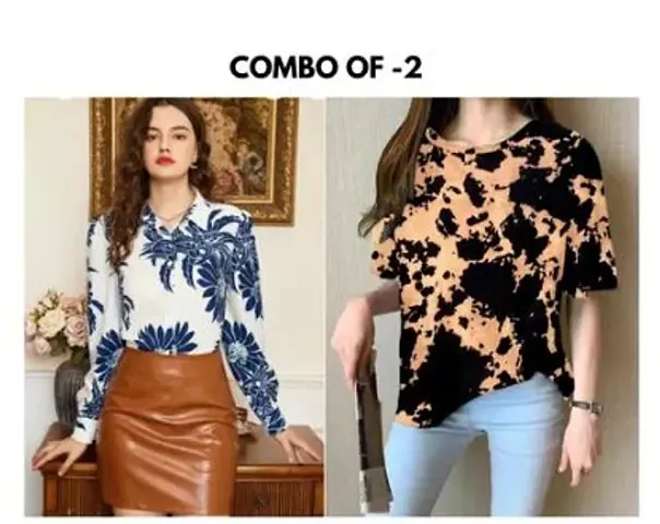 Stylish Floral Shirt Combo With T-Shirt For Women