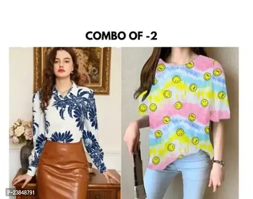 Stylish Floral Printed Shirt Combo With Tshirt For Women