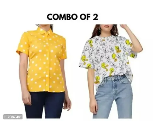 Stylish Floral Printed Shirt Combo With Tshirt For Women