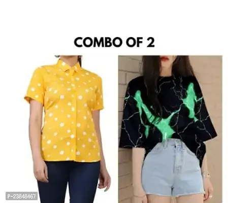 Stylish Floral Printed Shirt Combo With Tshirt For Women-thumb0