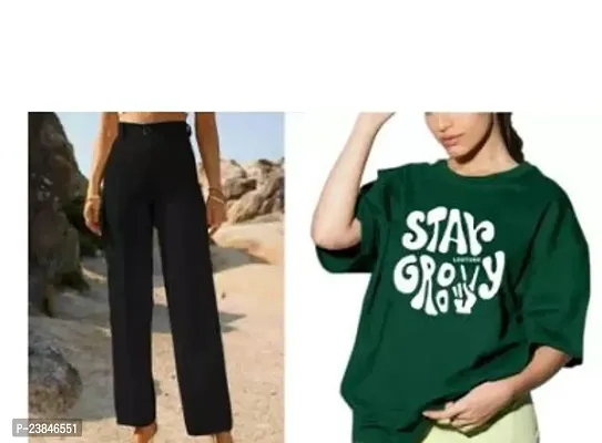 Contemporary Cotton Printed T-Shirts with Trousers For Women
