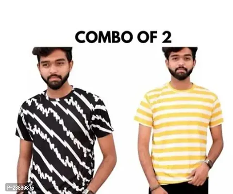 Stylish Fancy Lycra Round Neck T-Shirts For Men Pack Of 2