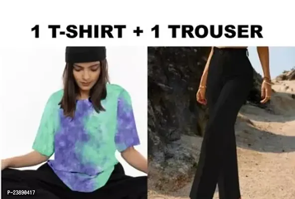 Contemporary Lycra Dyed T-Shirts with Trousers For Women