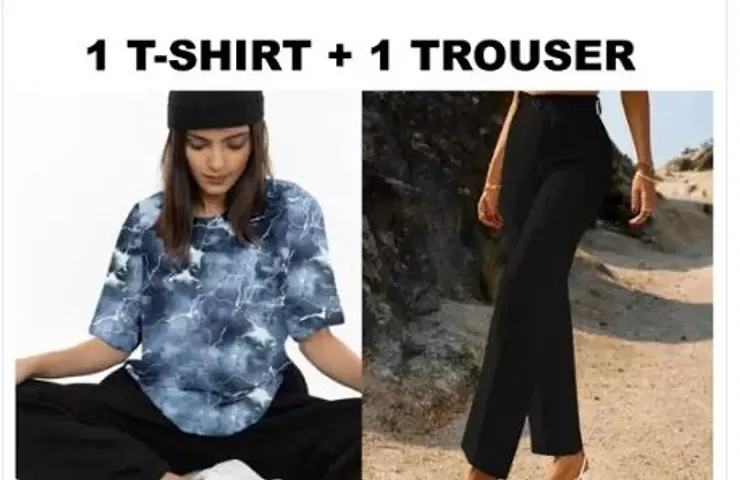 Contemporary Lycra Dyed T-Shirts with Trousers For Women