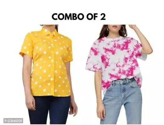 Stylish Floral Printed Shirt Combo With Tshirt For Women-thumb0