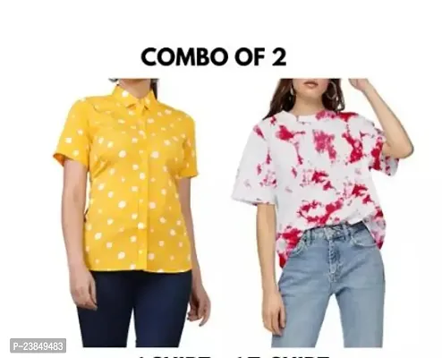 Stylish Floral Printed Shirt Combo With Tshirt For Women