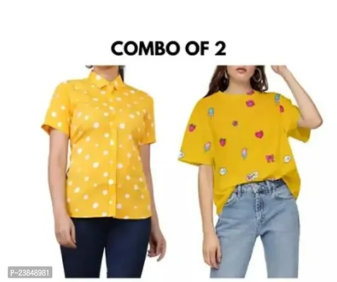 Stylish Floral Printed Shirt Combo With T-Shirt For Women