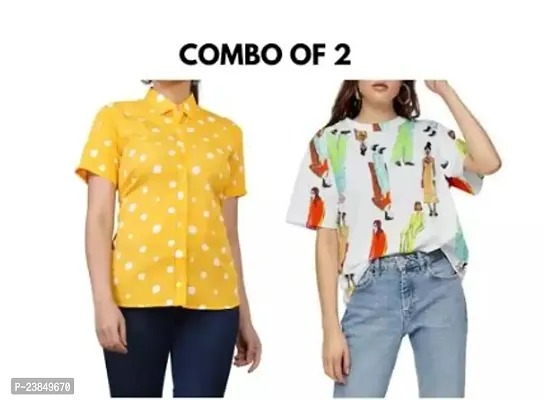 Stylish Floral Printed Shirt Combo With Tshirt For Women