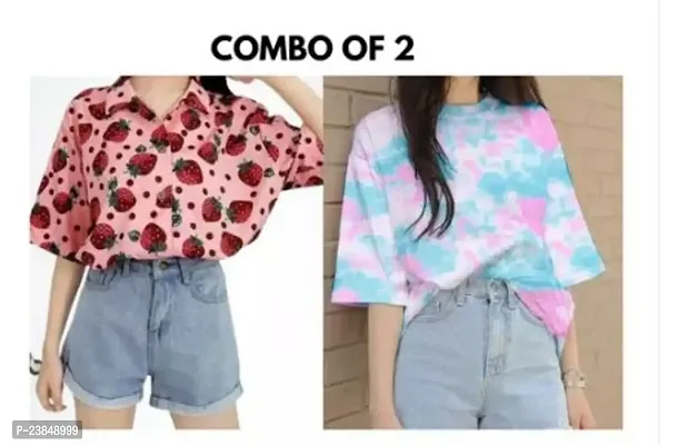 Stylish Floral Printed Shirt Combo With Tshirt For Women-thumb0