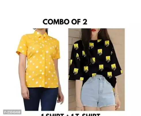 Stylish Floral Printed Shirt Combo With Tshirt For Women