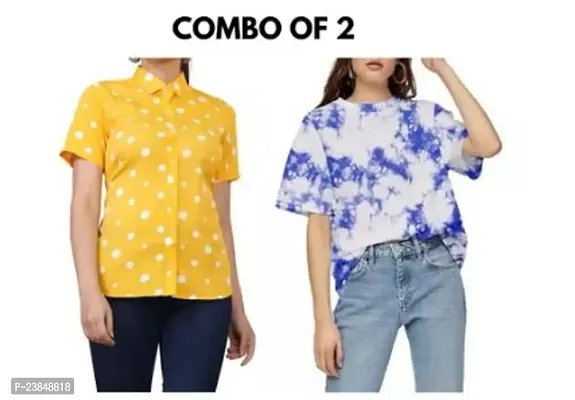 Stylish Floral Printed Shirt Combo With Tshirt For Women