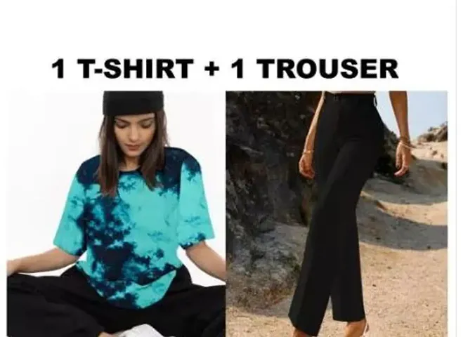 Contemporary Lycra Printed T-Shirts with Trousers For Women