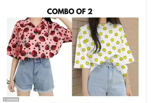 Stylish Floral Printed Shirt Combo With Tshirt For Women