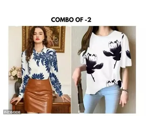 Stylish Floral Printed Shirt Combo With Tshirt For Women