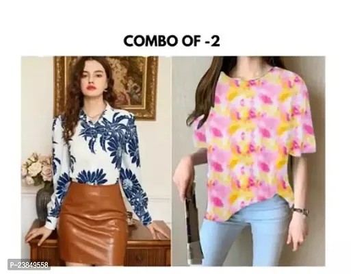 Stylish Floral Printed Shirt Combo With Tshirt For Women