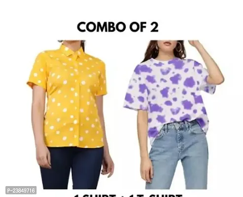 Stylish Floral Printed Shirt Combo With Tshirt For Women