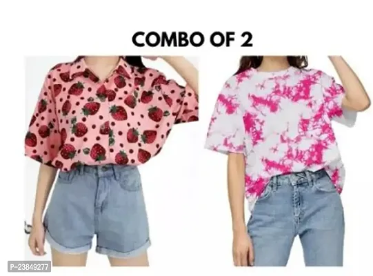 Stylish Floral Printed Shirt Combo With T-Shirt For Women