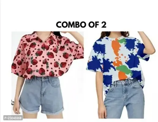 Stylish Floral Printed Shirt Combo With Tshirt For Women