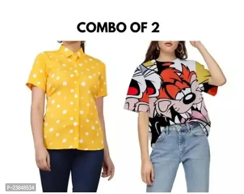 Stylish Floral Printed Shirt Combo With Tshirt For Women
