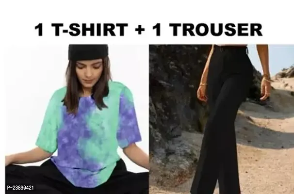 Contemporary Lycra Dyed T-Shirts with Trousers For Women