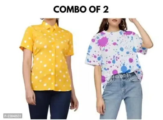 Stylish Floral Printed Shirt Combo With Tshirt For Women