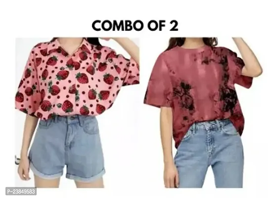 Stylish Floral Printed Shirt Combo With Tshirt For Women