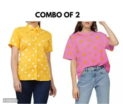 Stylish Floral Printed Shirt Combo With Tshirt For Women-thumb0