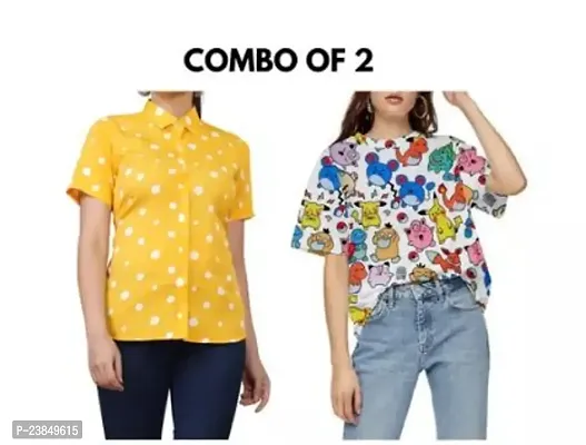 Stylish Floral Printed Shirt Combo With Tshirt For Women