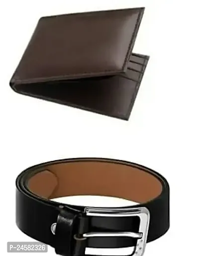 FOR MEN  BROWN WALLET BLACK BELT COMBO SYNTHETIC LEATHER-thumb0