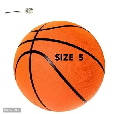 Rubber Basketball Size-5 For Kids With 1 Needle Orange In Colour-thumb0