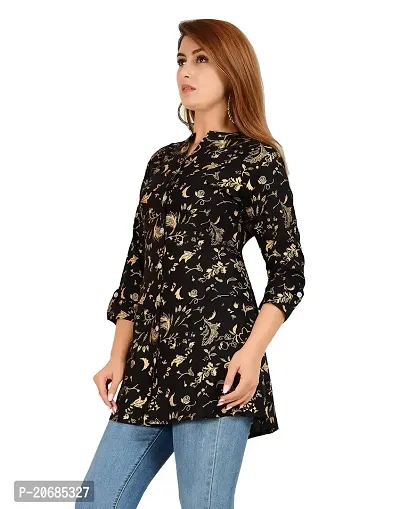 BHOMYA Women's Rayon Gold Printed Top with 3/4th Sleeve-thumb4