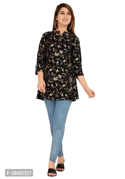 BHOMYA Women's Rayon Gold Printed Top with 3/4th Sleeve-thumb1