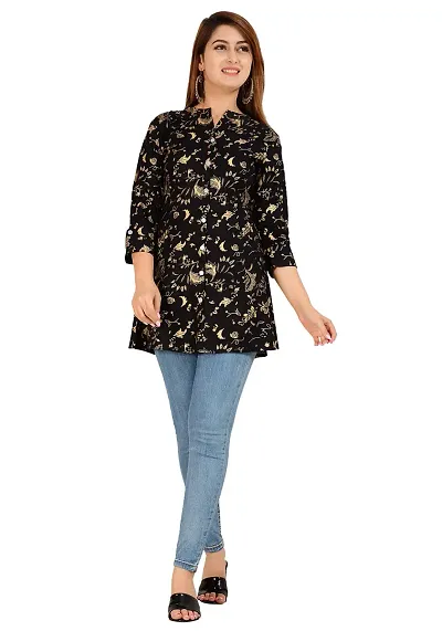 BHOMYA Women's Rayon Gold Printed Top with 3/4th Sleeve