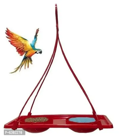 Beautiful Maroon Plastic Food And Water Feeder Hanging for Birds