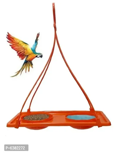 Beautiful Orange Plastic Food And Water Feeder Hanging for Birds