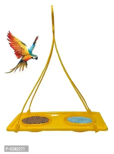 Beautiful Yellow Plastic Food And Water Feeder Hanging for Birds-thumb0