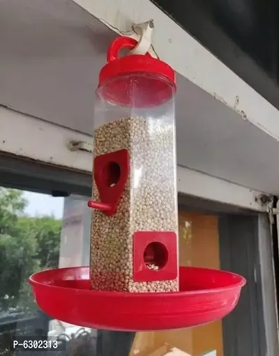 Stylish Red Plastic Feeder For Birds-thumb0
