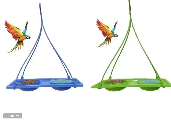 Beautiful Plastic Food And Water Feeder Hangings for Birds- 2 Pieces