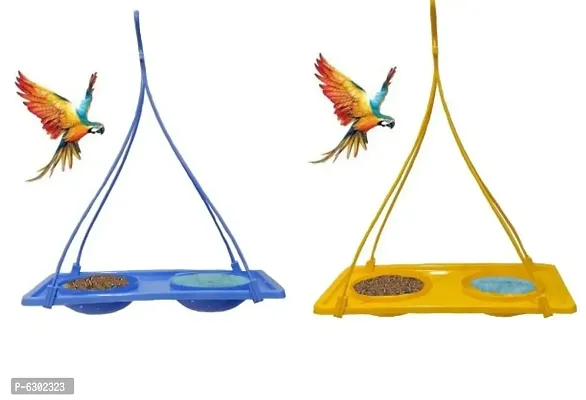 Beautiful Plastic Food And Water Feeder Hangings for Birds- 2 Pieces