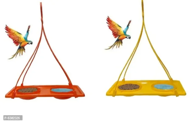 Beautiful Plastic Food And Water Feeder Hangings for Birds- 2 Pieces-thumb0