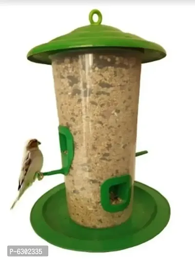 Stylish Green Plastic Grain Feeder For Birds-thumb0