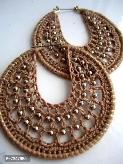 Crochet Hoop Beads Thread Earrings-thumb0