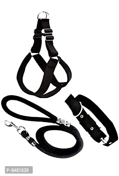 Dog Combo Pack Of Harness, Neck Collars Belts  Rope Belts Set (Medium) Black-thumb0