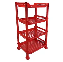 Sanvi Plastic 4 Layer Multipurpose Storage Organizer Rack for Kitchen, Living Room | Red | Medium Size-thumb1