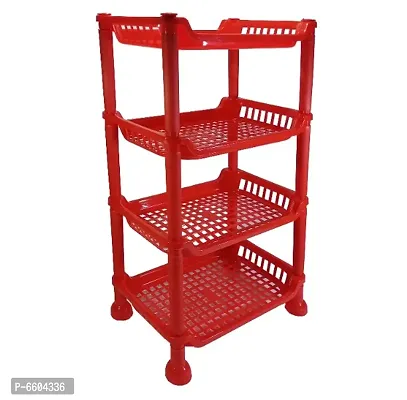 Sanvi Plastic 4 Layer Multipurpose Storage Organizer Rack for Kitchen, Living Room | Red | Medium Size-thumb2