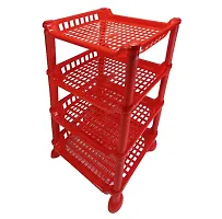 Sanvi Plastic 4 Layer Multipurpose Storage Organizer Rack for Kitchen, Living Room | Red | Medium Size-thumb2